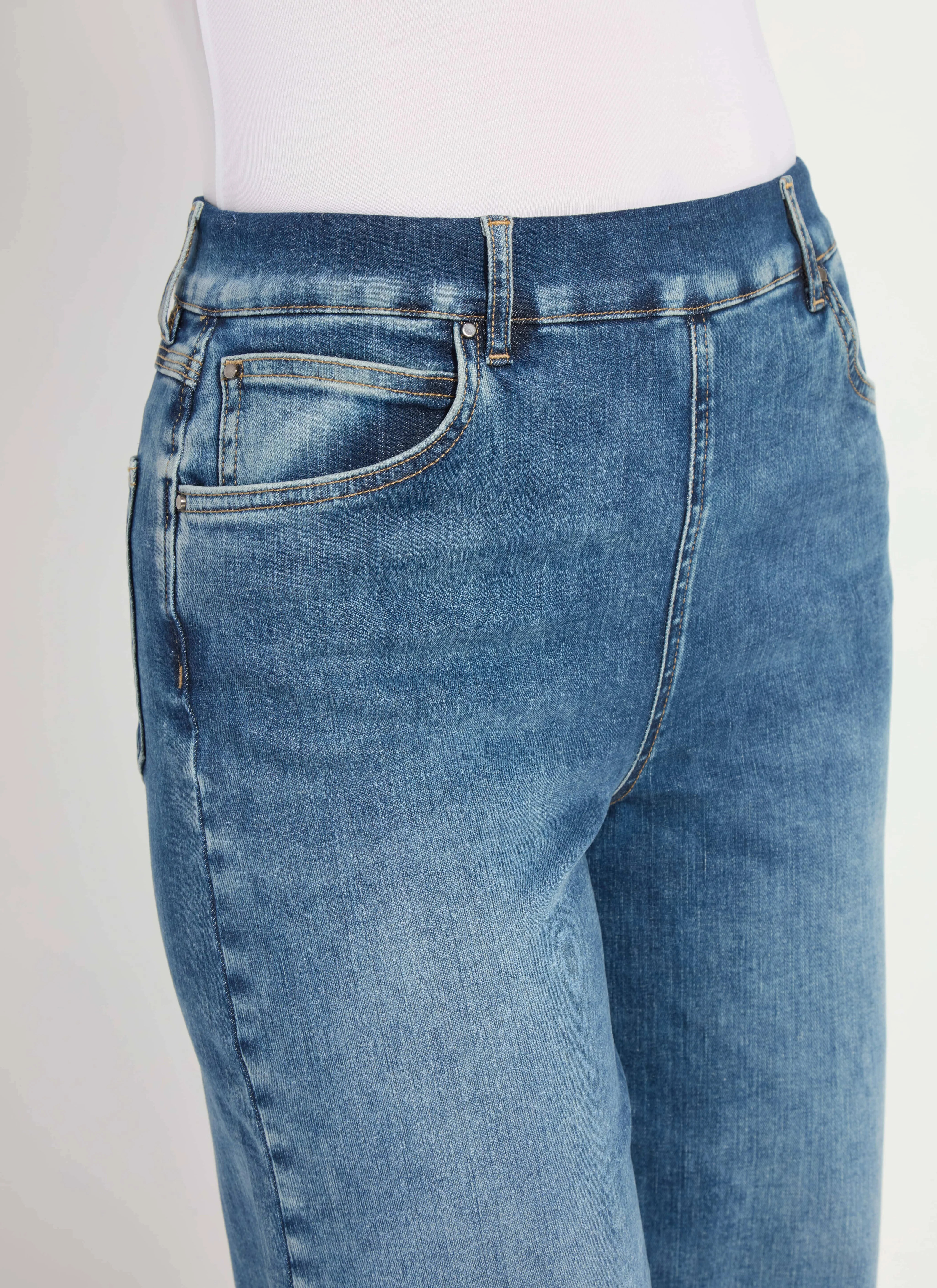 Sylvie Wide Leg Premium Denim - Hi-Low Mid Wash (28" Inseam) | Lysse NY