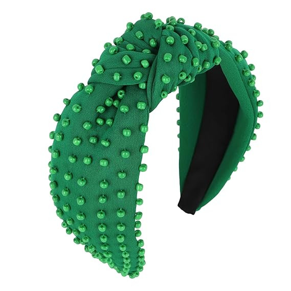 YISSION Green Knotted Headband for Women - Wide Beaded Hair Hoop, Stylish Hair Accessory for Dail... | Amazon (US)