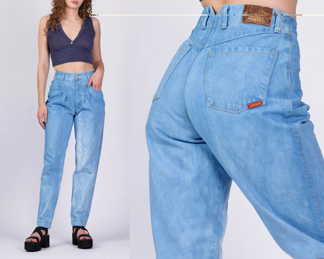 90s Lawman Indigo Tie Dye Western Jeans - Small, 26" | Vintage Pleated Tapered Leg Retro Faded De... | Etsy (US)