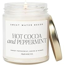 Sweet Water Decor Hot Cocoa and Peppermint Soy Candle | Chocolate, Peppermint, and Vanilla Holiday Scented Candles for Home | 9oz Clear Jar Candle with Gold Lid, 40+ Hour Burn Time, Made in the USA | Amazon (US)