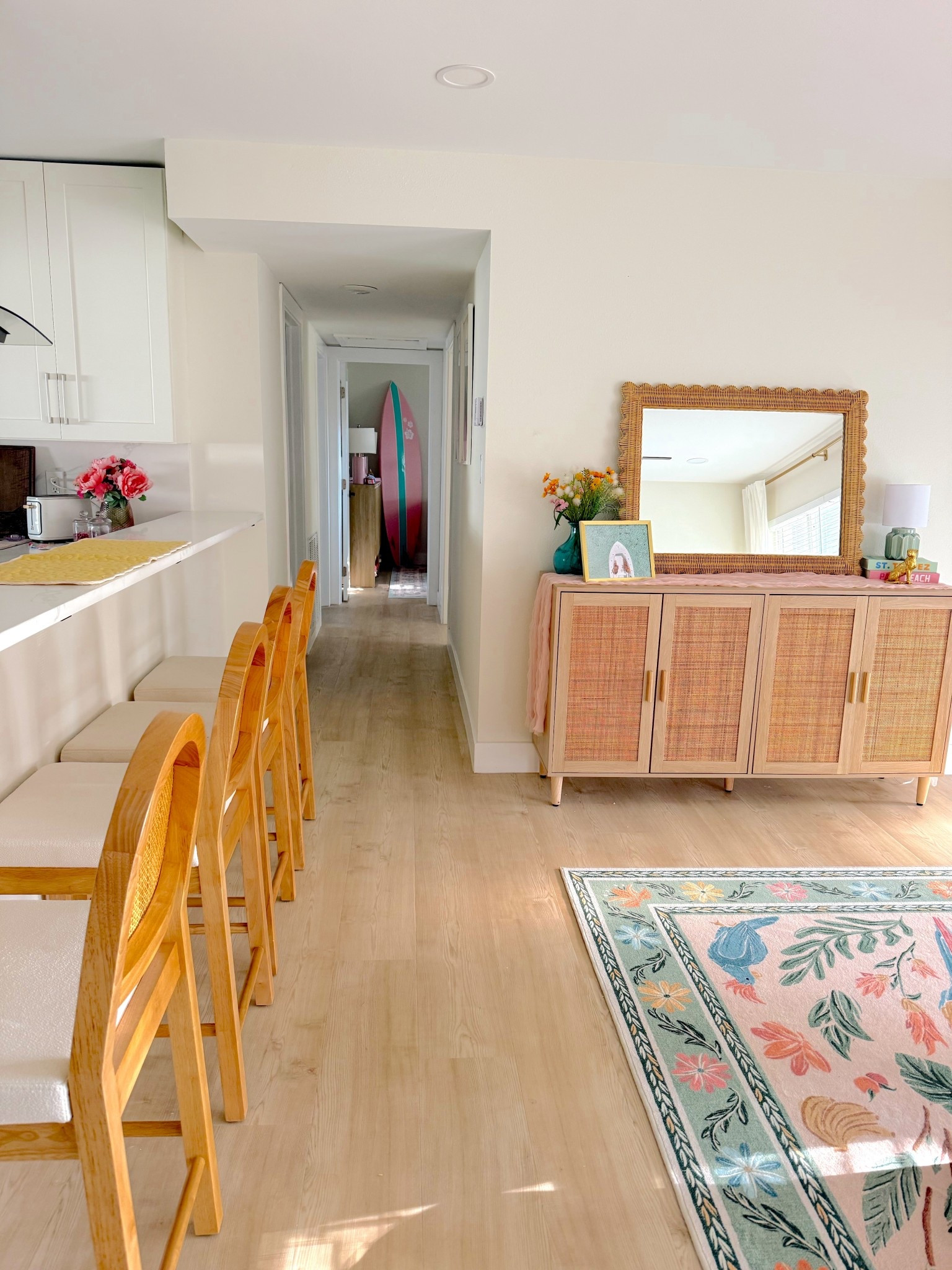 Living room decor of our new home entryway! Obsessed with these Wayfair pieces and fun rug 

#LTKHome