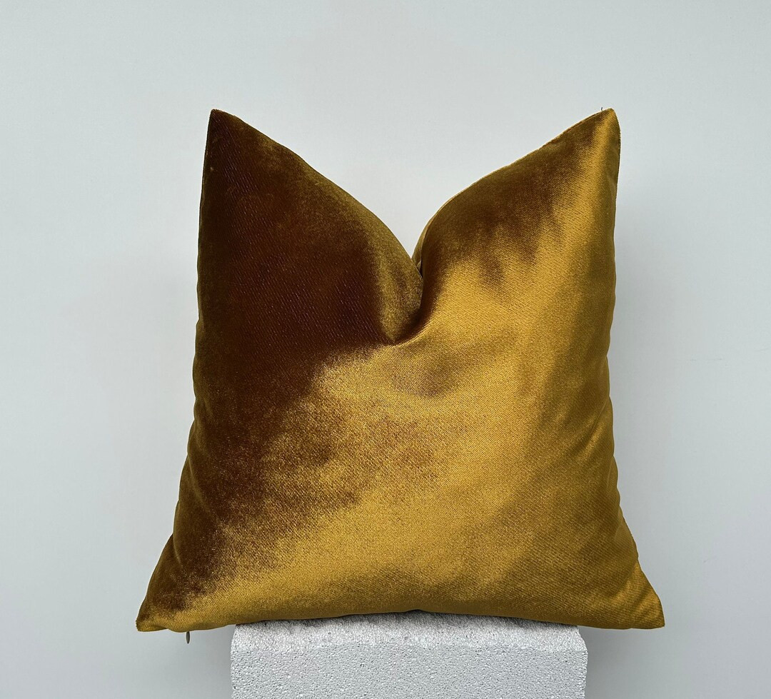 Iridescent Gold Cotton Velvet Pillow Cover, Mustard Velvet Throw Pillow, Solid Gold Mustard Cushi... | Etsy (US)