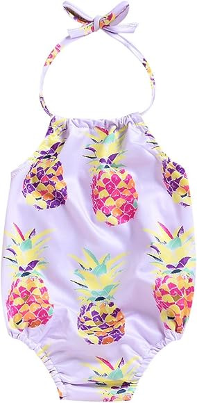 Infant Toddler Baby Girls One-Piece Swimsuit Pineapple Printed Backless Halter Swimwear for Beach | Amazon (US)