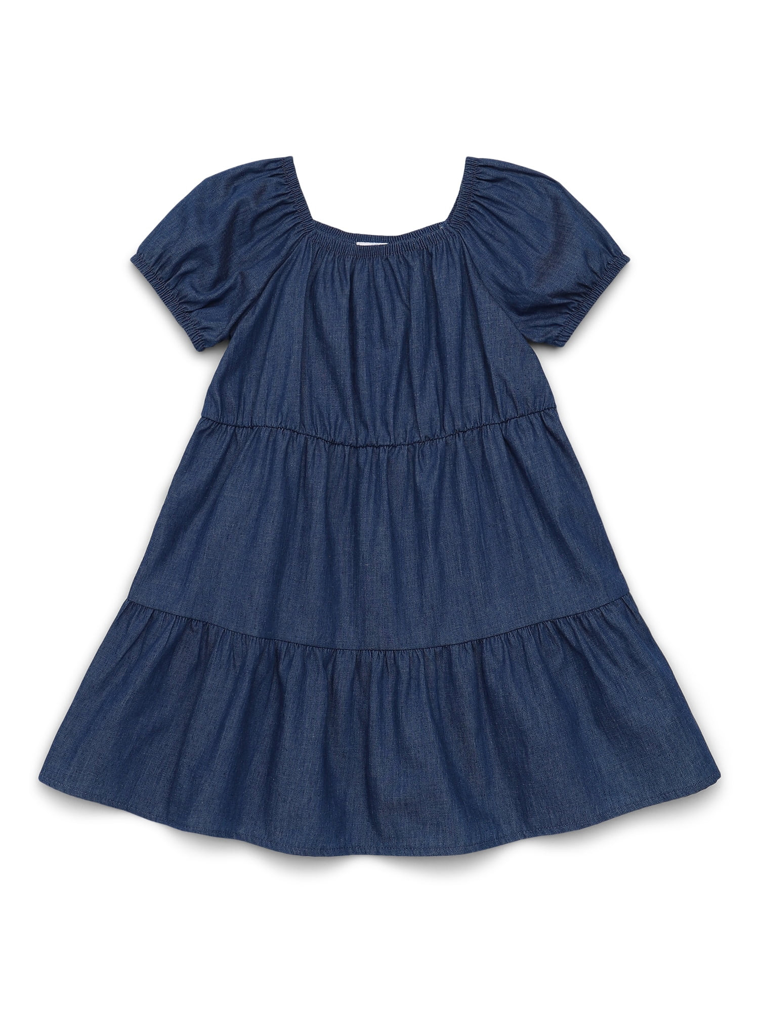 Wonder Nation Toddler Girl's Tiered Cotton Dress with Short Puff Sleeves, Sizes 12M-5T | Walmart (US)