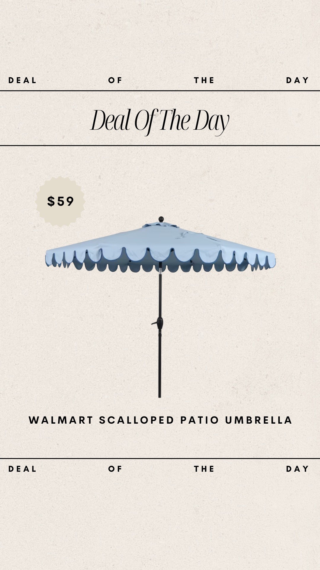 Deal of the Day - Walmart Blue Scalloped Patio Umbrella // only $59!

outdoor living, Walmart outdoor, patio umbrella, affordable furniture, walmart home

#LTKSeasonal #LTKHome #LTKFindsUnder100