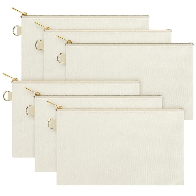 Aspire 6-Pack Canvas Makeup Bags, Blank Cotton Zipper Bags for DIY Craft, 7-3/4 x 4-1/2 Inch (Nat... | Amazon (US)