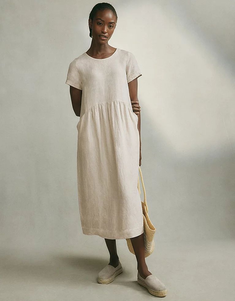 Gathered Waist Linen Midi Dress | Dresses & Skirts | The White Company | The White Company (UK)