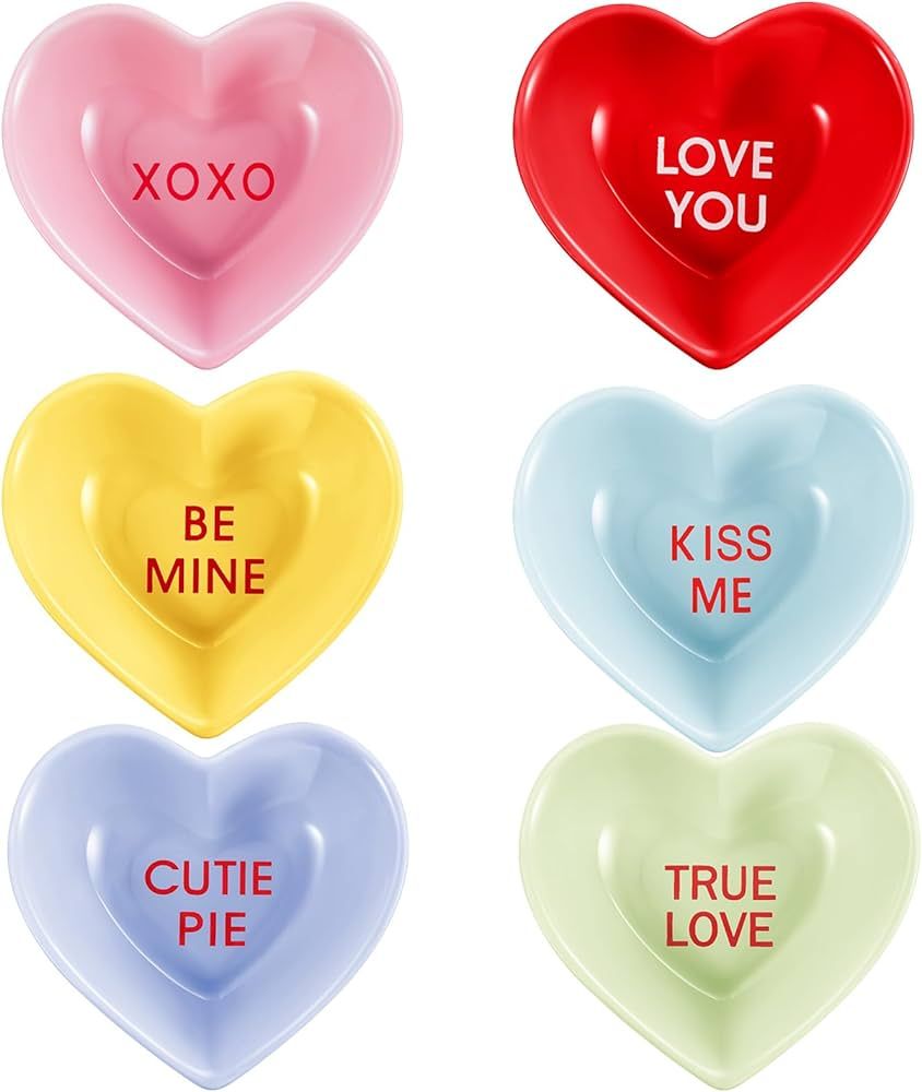 Layhit 6 Pcs Valentine's Day Love Heart Shaped Ceramic Dish Bowl Multipurpose Ceramic Sauce Dish ... | Amazon (US)