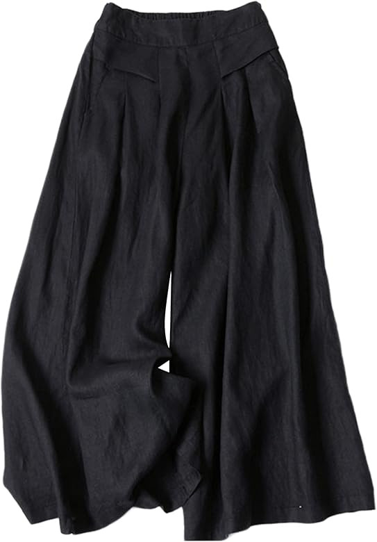 Bianstore Women's Palazzo Pants Linen Culottes Wide Leg Capris Pants with Pockets | Amazon (US)