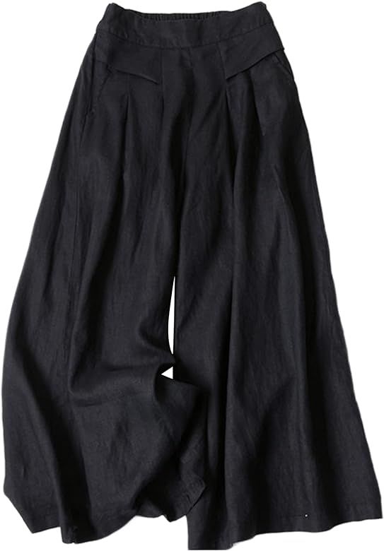 Bianstore Women's Palazzo Pants Linen Culottes Wide Leg Capris Pants with Pockets | Amazon (US)