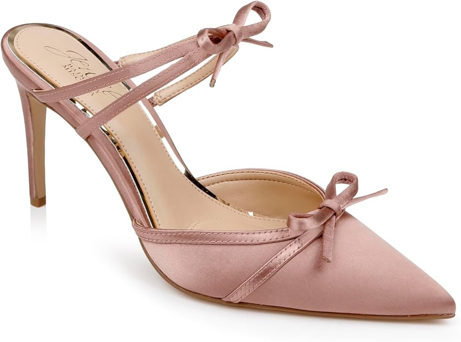 Jewel Badgley Mischka Klarise Pointed Toe Satin Double Bow Mules | Amazon (US)