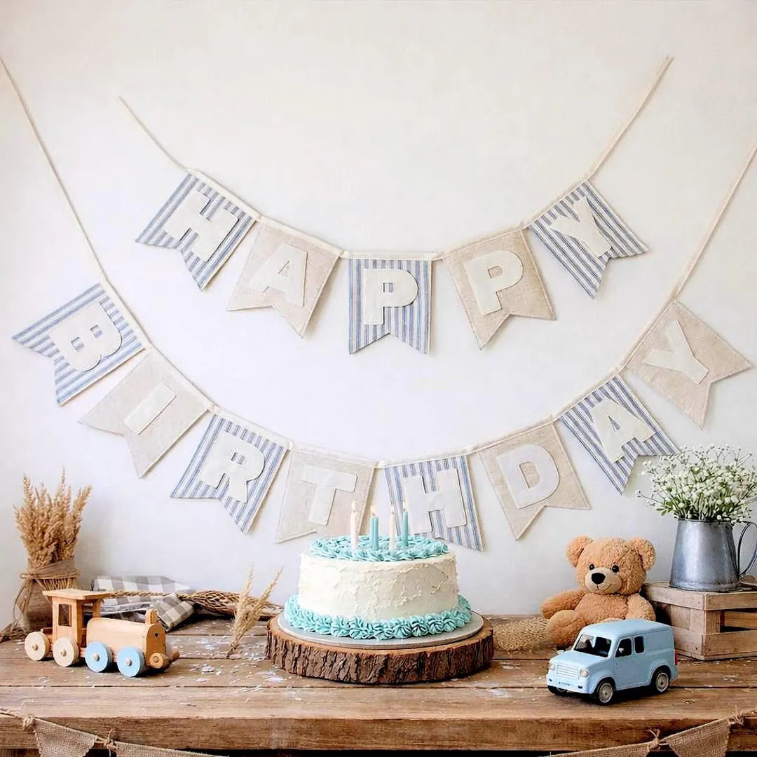 Handmade Blue Fabric Happy Birthday Banner – Reusable Party Bunting | Etsy (US)