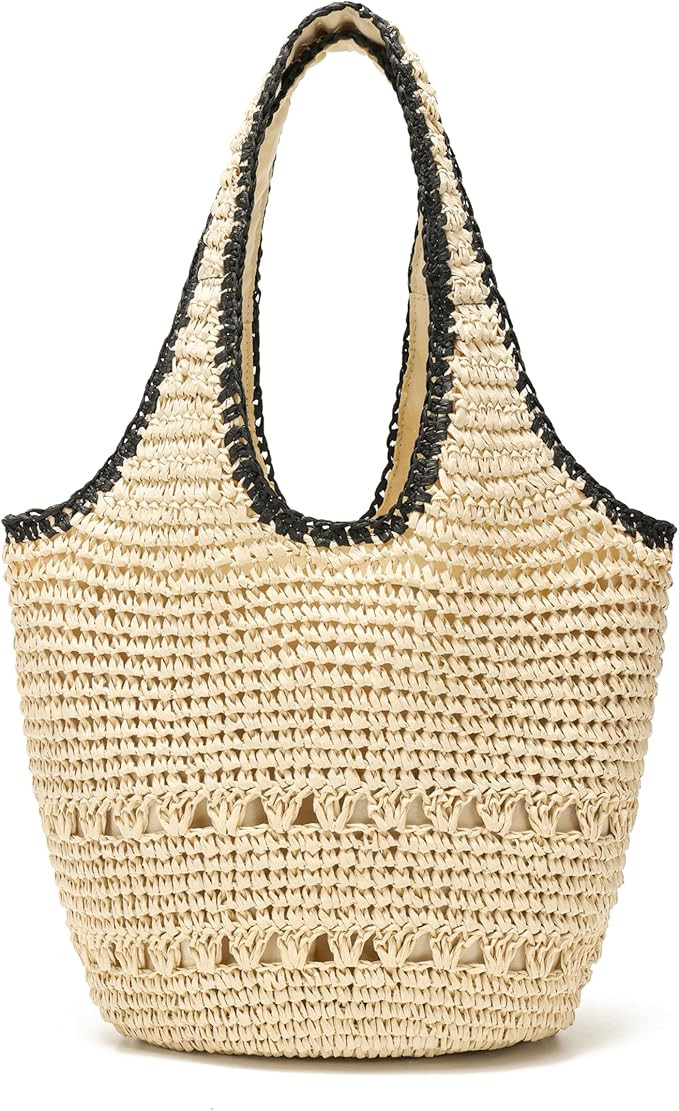 JOLLQUE Straw Beach Bag for Women, Raffia Tote Large Summer Beach Purse Woven Shoulder Bags Boho ... | Amazon (US)