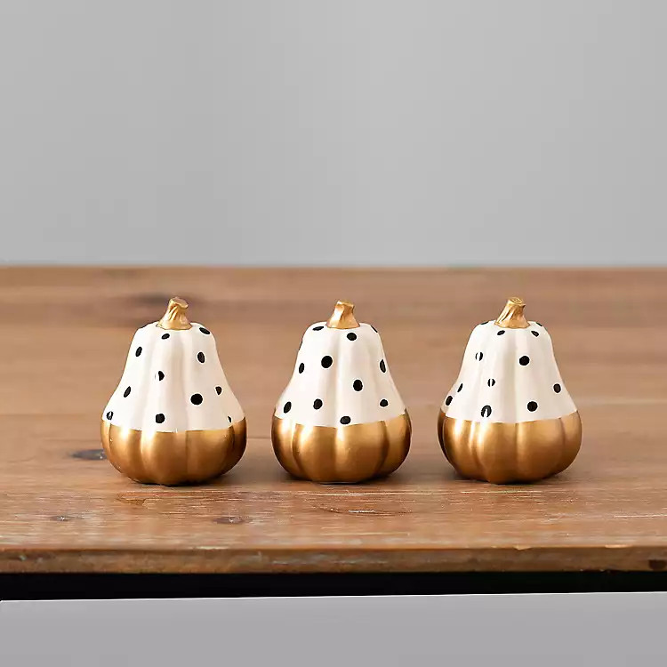 New!Gold and White Polka Dot Pumpkins, Set of 3 | Kirkland's Home