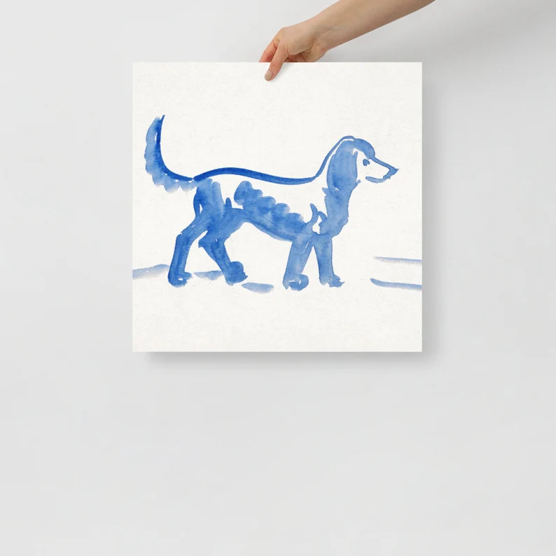 Vintage Blue and White Dog Illustration Vintage Kid Room Dog - Etsy | Etsy (US)