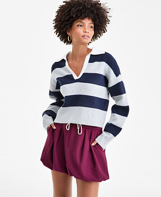Bar III Women's Rugby-Stripe Polo Sweater, Macy's Exclusive - Macy's | Macy's