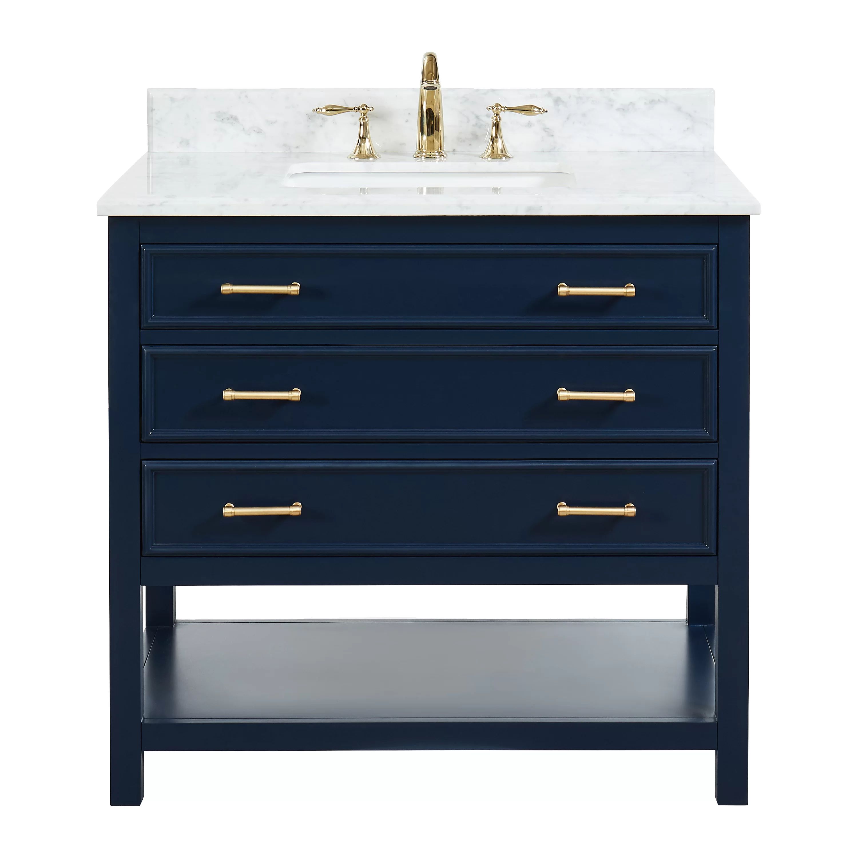 Pamula 37'' Free-standing Single Bathroom Vanity with Marble Vanity Top | Wayfair North America