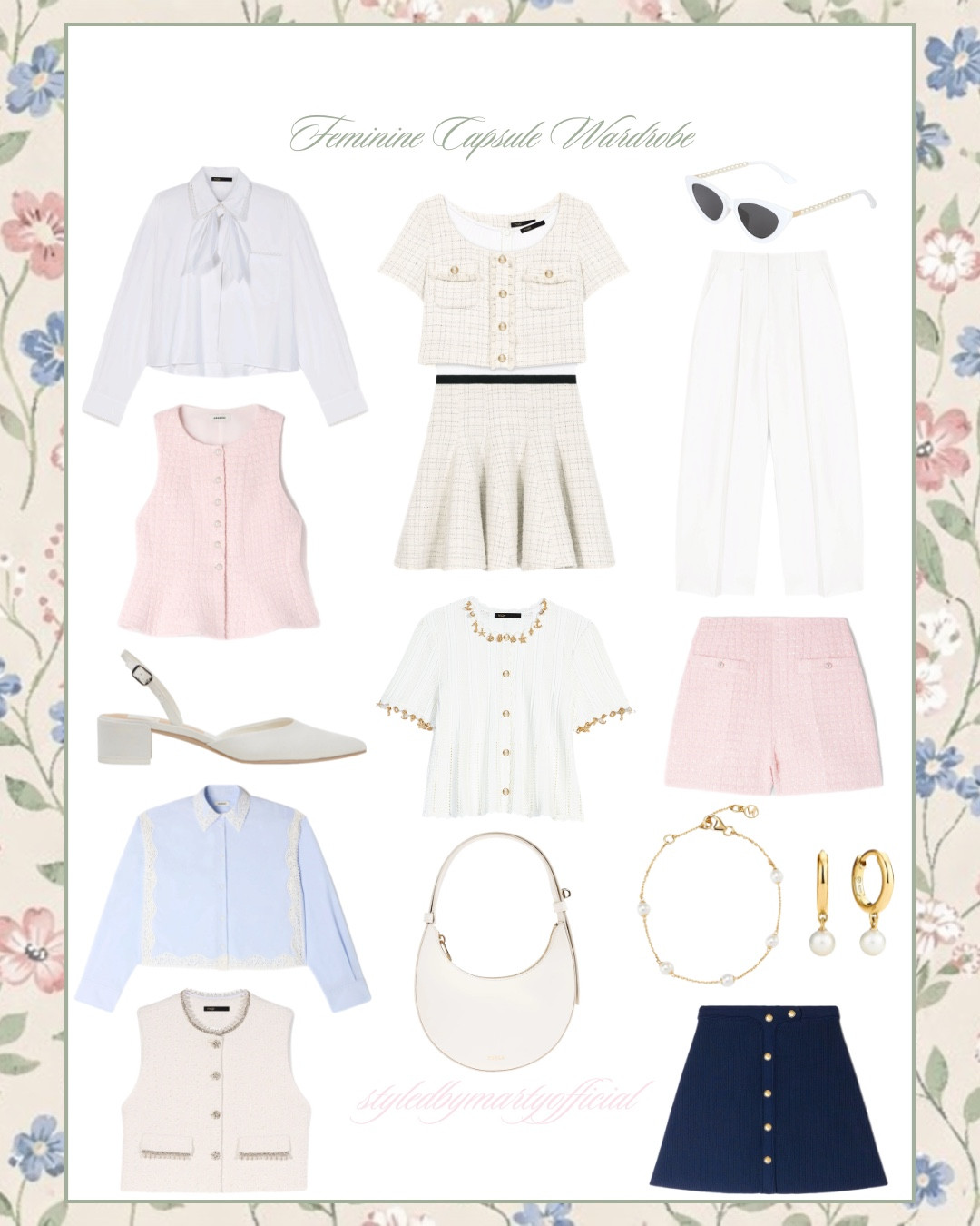 Feminine Capsule Wardrobe Idea🤍💕🩵

Feminine outfit,  capsule wardrobe spring, capsule wardrobe, spring fashion, spring outfit, spring wear, spring dress, preppy outfit, classic style, spring break outfit, work outfit, workwear, office outfit, shirt, mini skirt, white pants, white top, white accessories, white shoes, spring shoes, white bag, white sunglasses, pearl sunglasses, pearl earrings, pearl bracelet 

#LTKootd #LTKWorkwear #LTKSeasonal