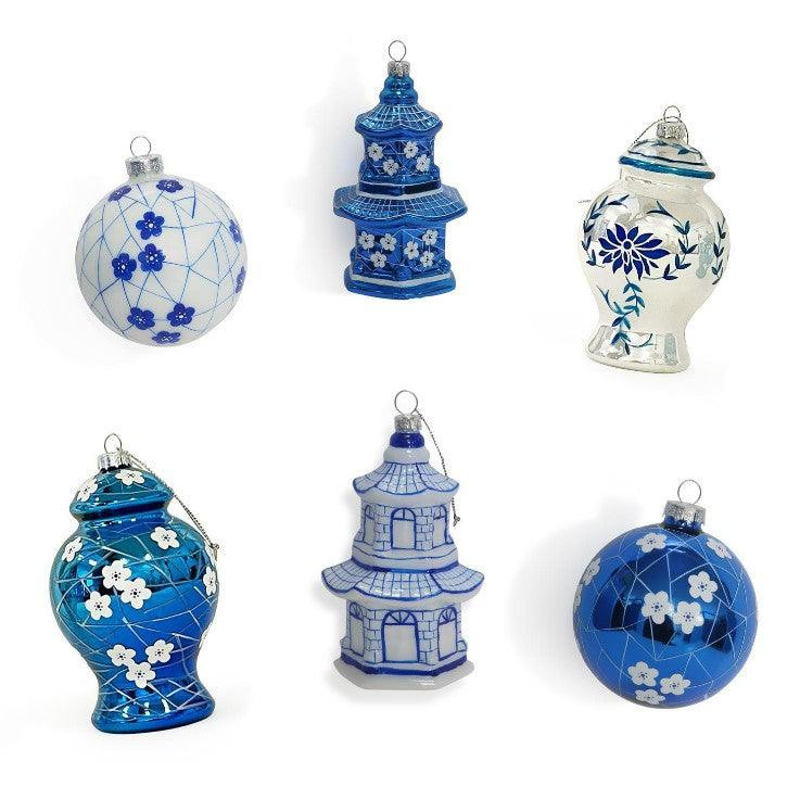Blue and White Chinoiserie Glass Ornaments | Sorelle Gifts