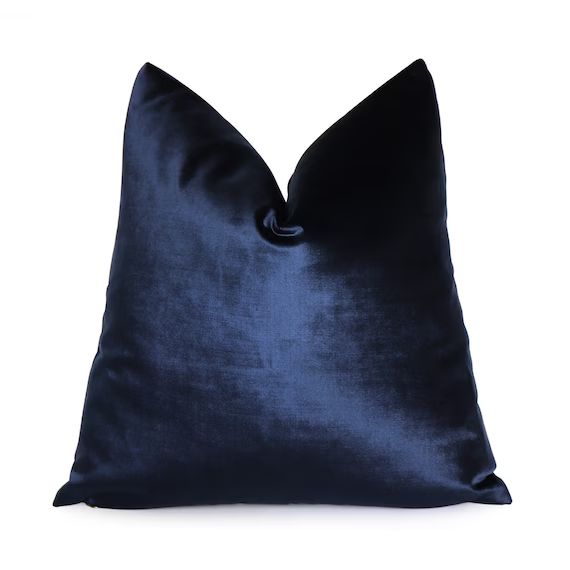 Blue Velvet Decorative Pillow Cover, 18x18, 20x20, 22x22, Eurosham or Lumbar, Accent Pillow, Velv... | Etsy (US)