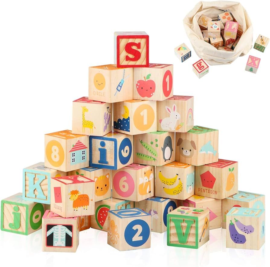 Joqutoys ABC Wooden Building Blocks for Toddlers 1-3 Large, 26 PCS Alphabet & Number Stacking Blo... | Amazon (US)