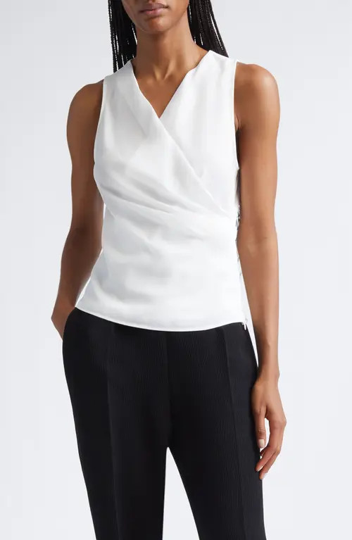 Emporio Armani Ruched Sleeveless Wrap Top in Solid White at Nordstrom, Size 2 Us | Nordstrom