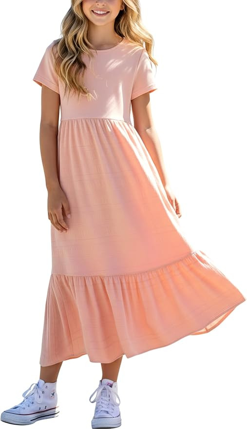 PATPAT Girls Maxi Dress for Kids Spring Summer Tween Girl Floral Casual Short Sleeve Long Dresses... | Amazon (US)