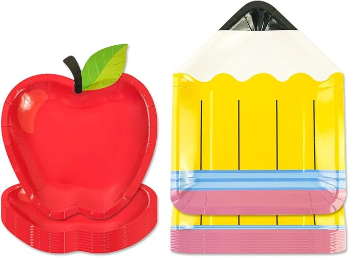 40PCS Back to School Plates, Red Apple Pencil Paper Plates | Disposable School-themed Plates for ... | Amazon (US)