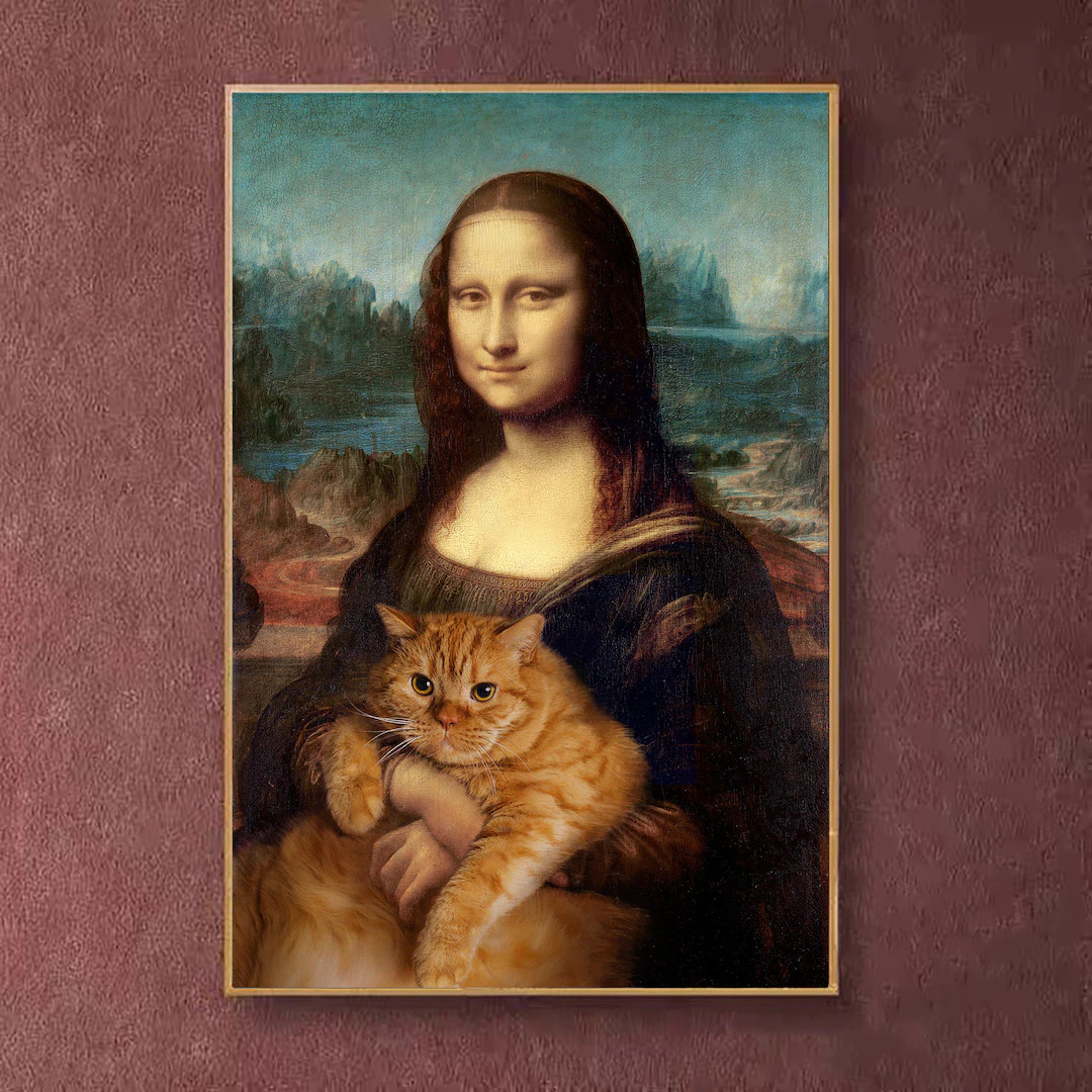 Mona Lisa and Cat Prints, Living Room Digital Print, Cat Portrait, Animal Print, Vintage Wall Art... | Etsy (US)