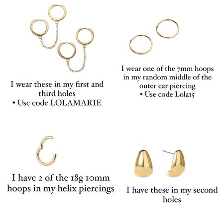 Use code LOLAMARIE to shop Miranda Frye
Use code Lola15 to shop Hello Adorn
(The hello adorn hoops are the one I wear as a single in my random mid ear piercing)