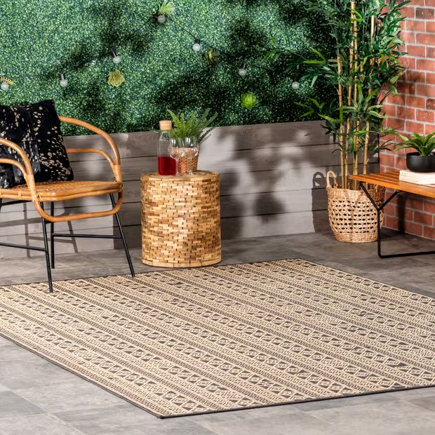 Charcoal Tribal Striped Indoor/Outdoor Area Rug | Rugs USA