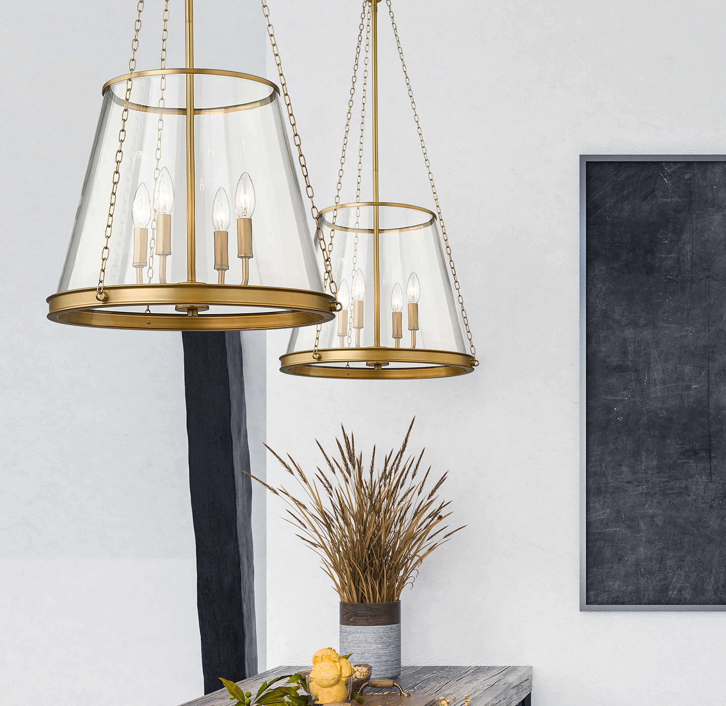 Z-Lite Prescott 4 -Light Rubbed Brass Transitional Cone Medium Hanging Pendant Light | 341P18-RB | Lowe's