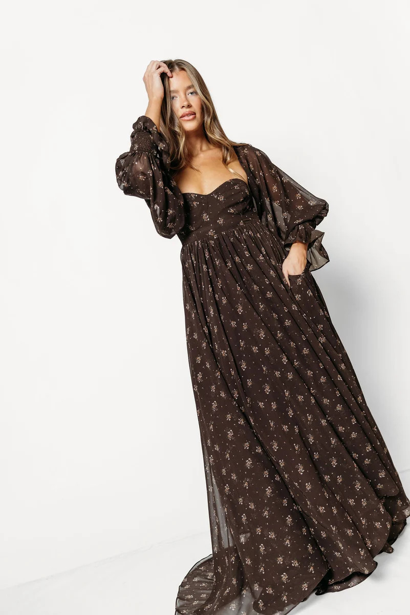 Delilah Maxi Dress with Train in Deep Coffee Brown - Bump Friendly *9/ | Worth Collective
