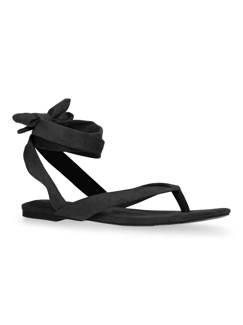 Scoop Women's Faux Suede Ankle Wrap Flat Sandals | Walmart (US)