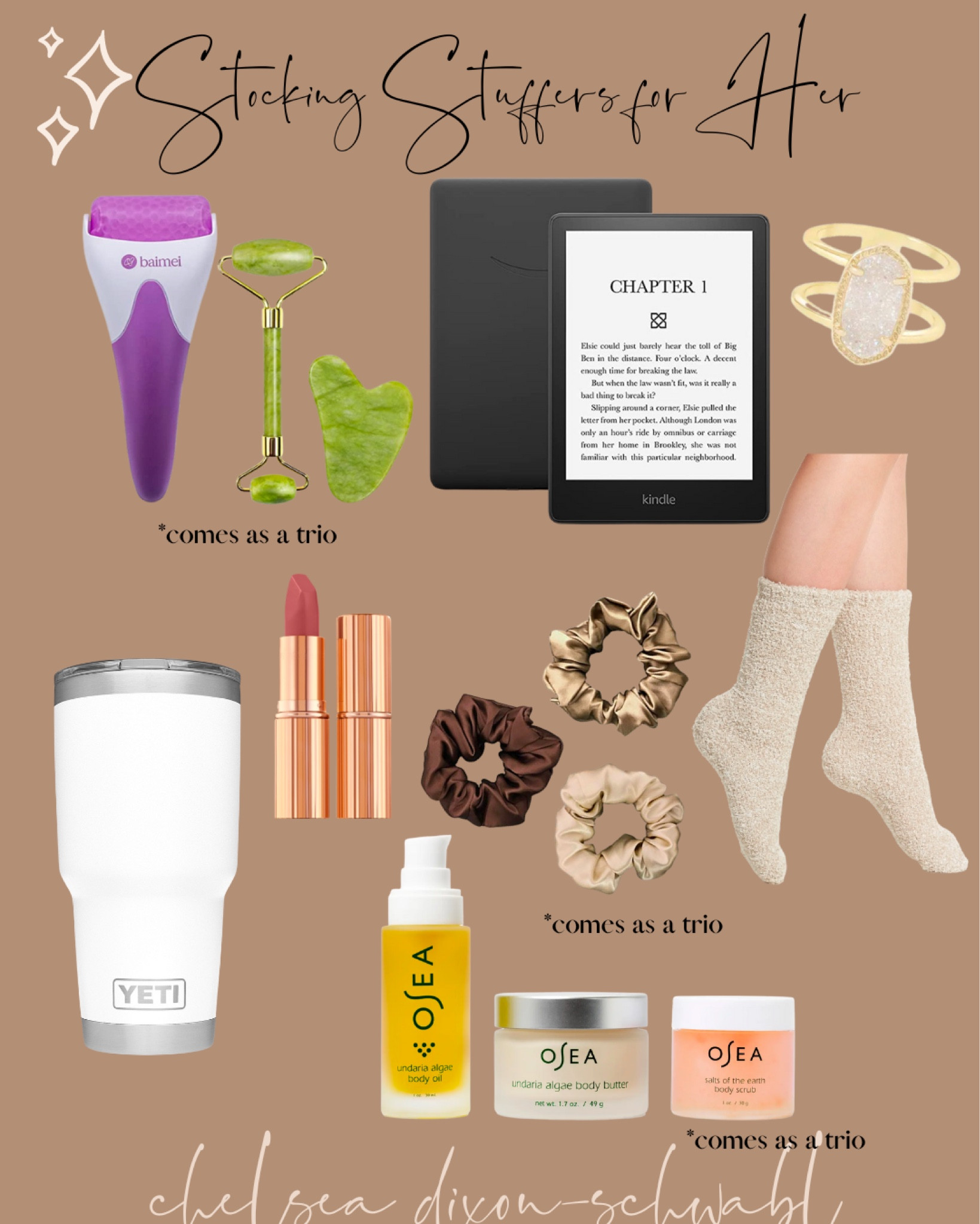 Stocking stuffers for her! 

Gua Sha / kindle sale / barefoot dreams socks / Kendra Scott ring / osea / yeti / scrunchie / charlotte tilbury lipstick pillow talk 

#LTKGiftGuide #LTKGiftGuide #LTKCyberweek #LTKHoliday