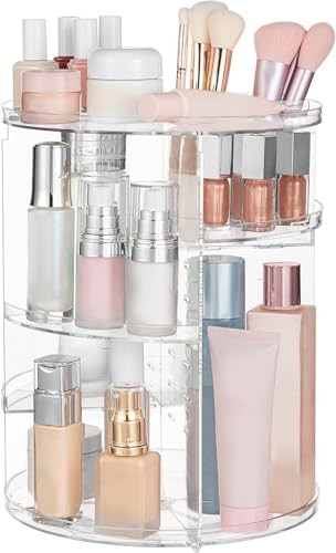 HBlife 360 Rotating Makeup Organizer Adjustable Carousel Large Capacity Revolving Perfume Organizer Skincare Organizers Cosmetic Storage Spinning Holder for Vanity, Clear | Amazon (US)