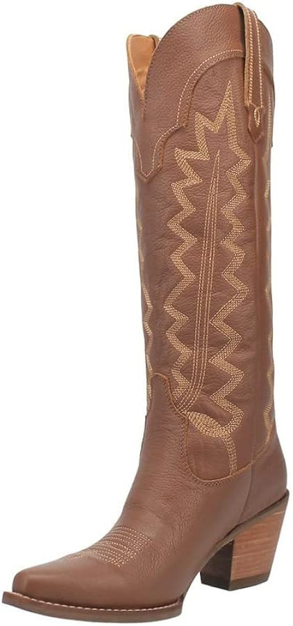 Dingo Womens High Cotton Embroidery Snip Toe Casual Boots Knee High Mid Heel 2-3" - Black | Amazon (US)