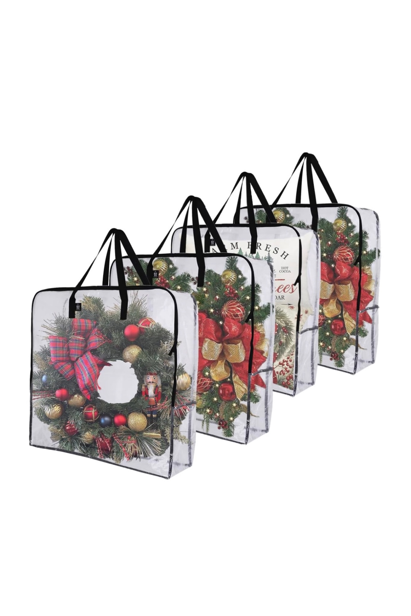 VENO 4 Pack Wreath Storage Bag and Christmas Decoration Garland Container, Moving and Packing Supplies for College. Alternative to Moving Boxes, Over-Sized Under-Bed Organizer Tote (Clear, 4 Pack)

#LTKSeasonal #LTKsalealert #LTKHoliday