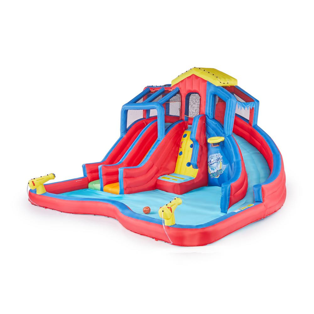 BANZAI Hydro Blast Inflatable Play Water Park with Slides and Water Cannons, Blue/ Red/ and Yellow | The Home Depot