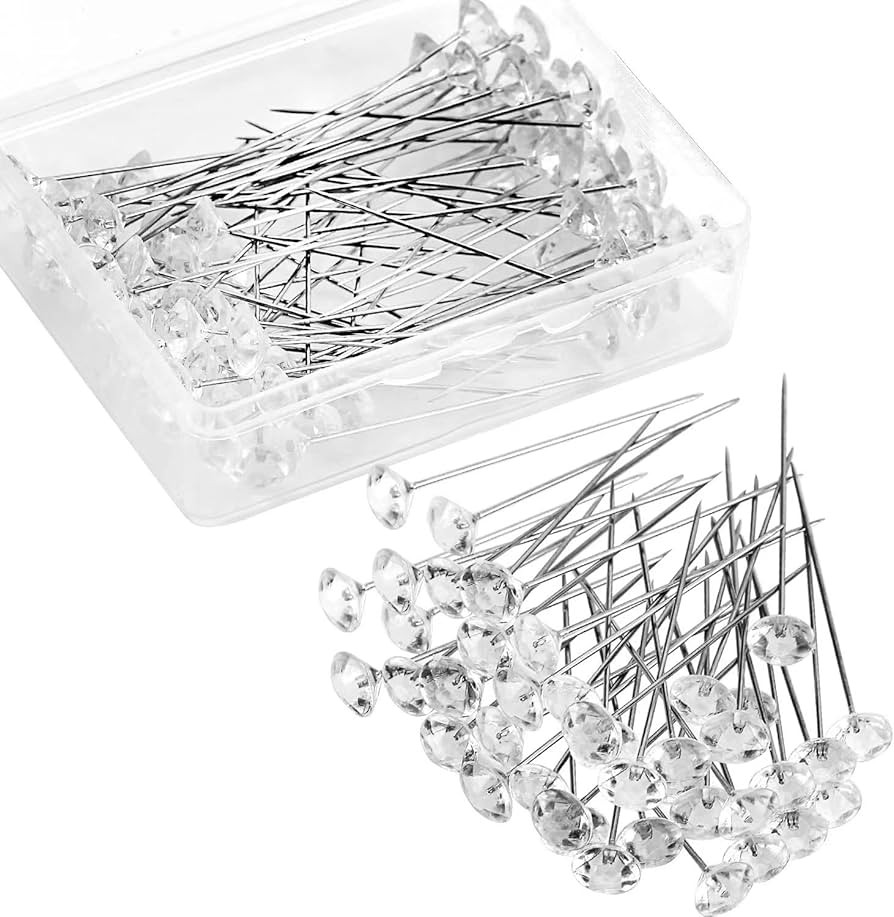 200 Pieces Diamond Flower Pins 2.13 Inch Rhinestone Corsage Pins Crystal Head Straight Pins for F... | Amazon (US)