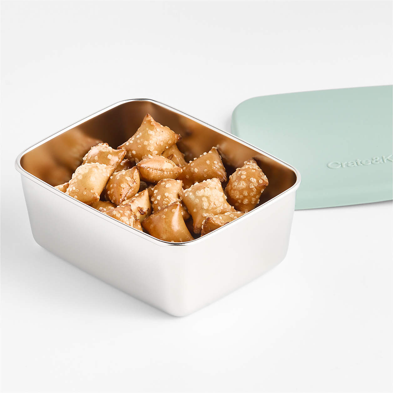 Green Stainless Steel Small Food Container + Reviews | Crate & Kids | Crate & Barrel