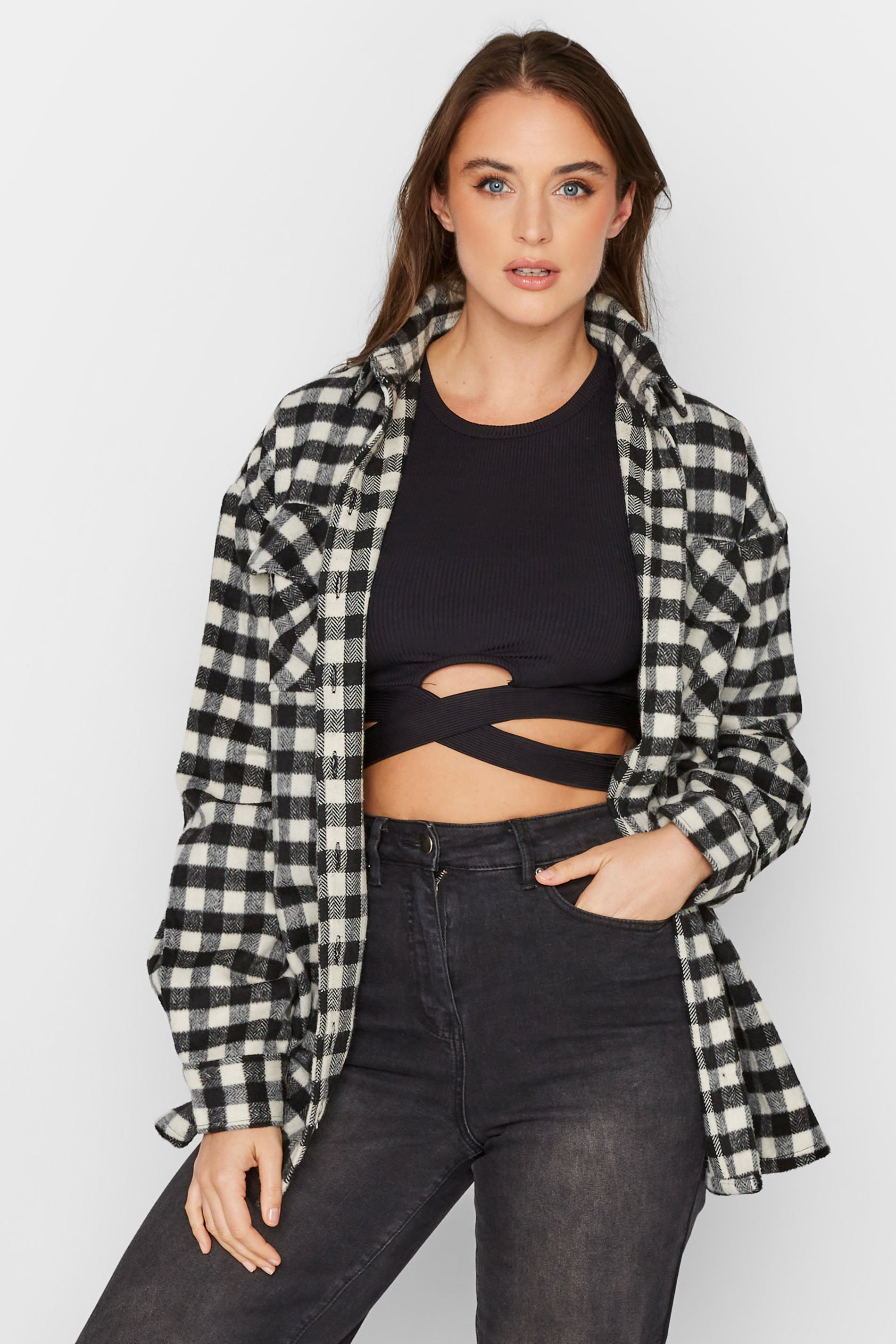 LTS Tall Black & White Check Shacket | Long Tall Sally
