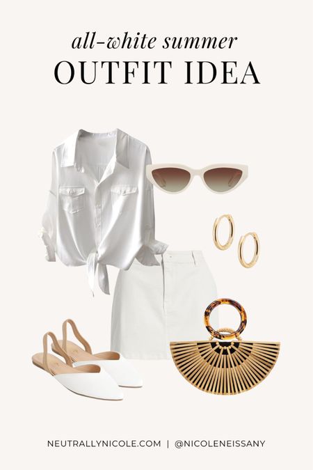 All white outfit for summer

// all white summer outfit, summer outfits, white outfit, vacation outfit, resort wear, casual outfit, travel outfit, beach outfit, brunch outfit, date night outfit, summer trends, summer fashion, white blouse, white button down top, white mini skirt, white denim mini skirt, narrow cateye sunglasses, skinny cateye sunglasses, rattan bag, bamboo purse, bamboo tote bag, slingback flats, gold hoop earrings, Abercrombie, Amazon fashion, Quay Australia, neutral outfit, neutral fashion, neutral style, Nicole Neissany, Neutrally Nicole, neutrallynicole.com (4.23)

#LTKfindsunder50 #LTKshoecrush #LTKfindsunder100 #LTKtravel #LTKitbag #LTKSeasonal #LTKsalealert #LTKstyletip