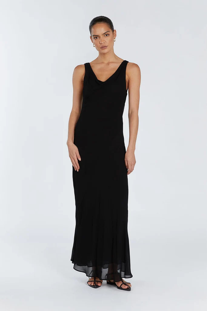JOHNNY BLACK COWL NECK MIDI DRESS | DISSH