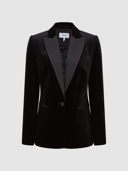 Reiss Black Opal Fitted Velvet Single Breasted Suit Blazer | Reiss UK