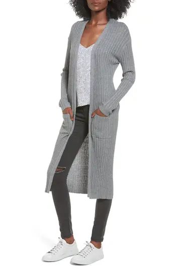 Women's Bp. Rib Knit Midi Cardigan, Size XX-Large - Grey | Nordstrom