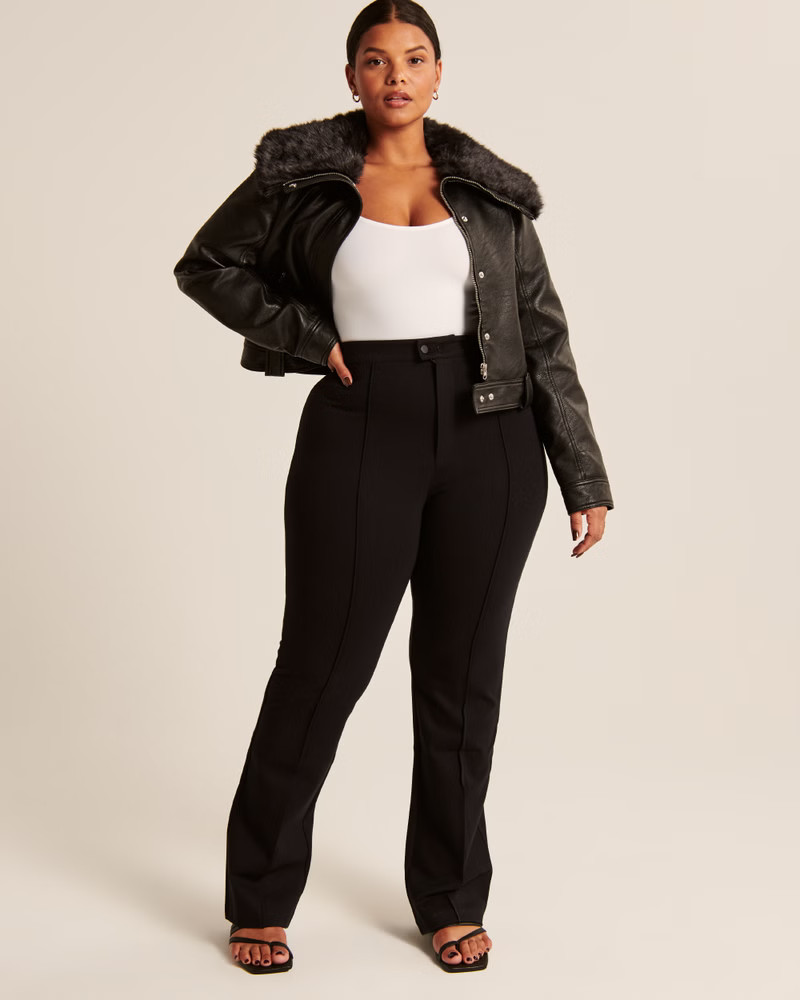 Vegan Leather Faux Fur-Lined Biker Jacket | Abercrombie & Fitch (US)