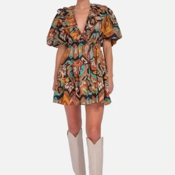 Anthropologie Love The Label Remy Ruffle Wrap Mini Dress Abstract XS | Poshmark