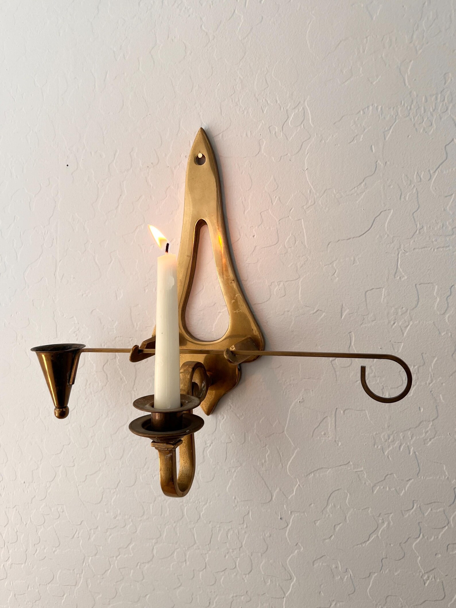 Vintage Solid Brass Candlestick Wall Sconce With Candle Snuffer, Mid Century Modernist, Hanging C... | Etsy (US)