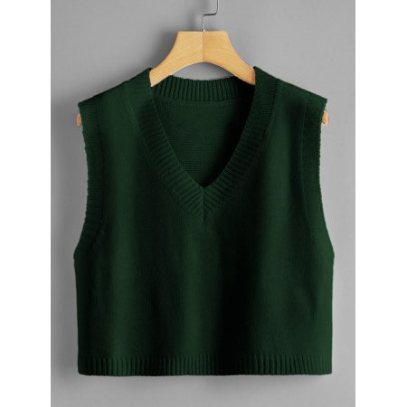 Women s Solid V Neck Cropped Sweater Vest | Walmart (US)